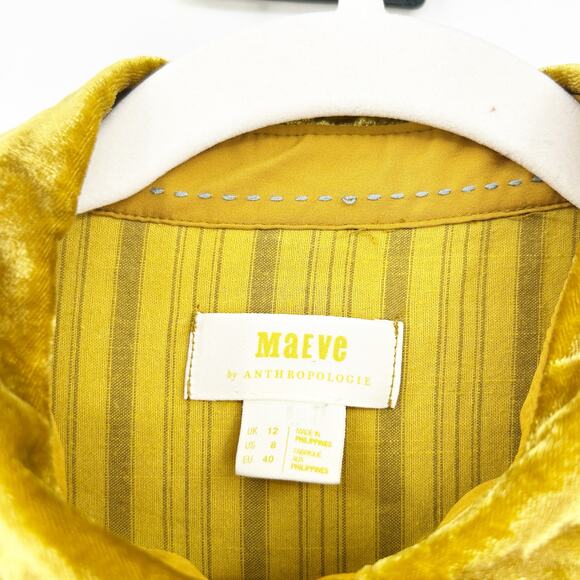 Anthropologie Maeve Womens Karina Crushed‎ Velvet Button Down Shirt Size 8 Gold - Picture 5 of 7